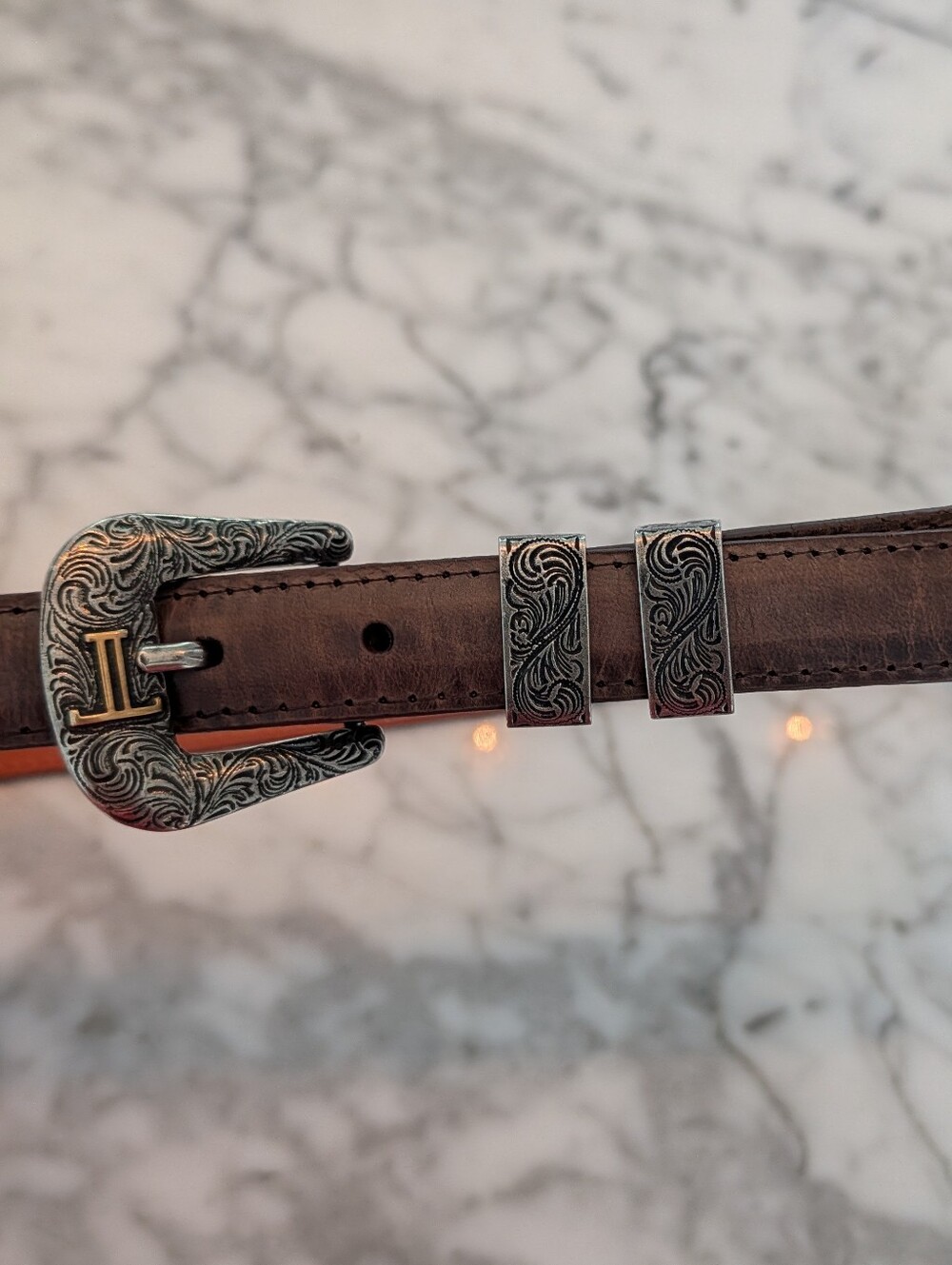 Lucchese Men's Chocolate Mad Dog Goat 1¼" Tapered Down To 1" Belt Size 40 - Picture 3 of 12